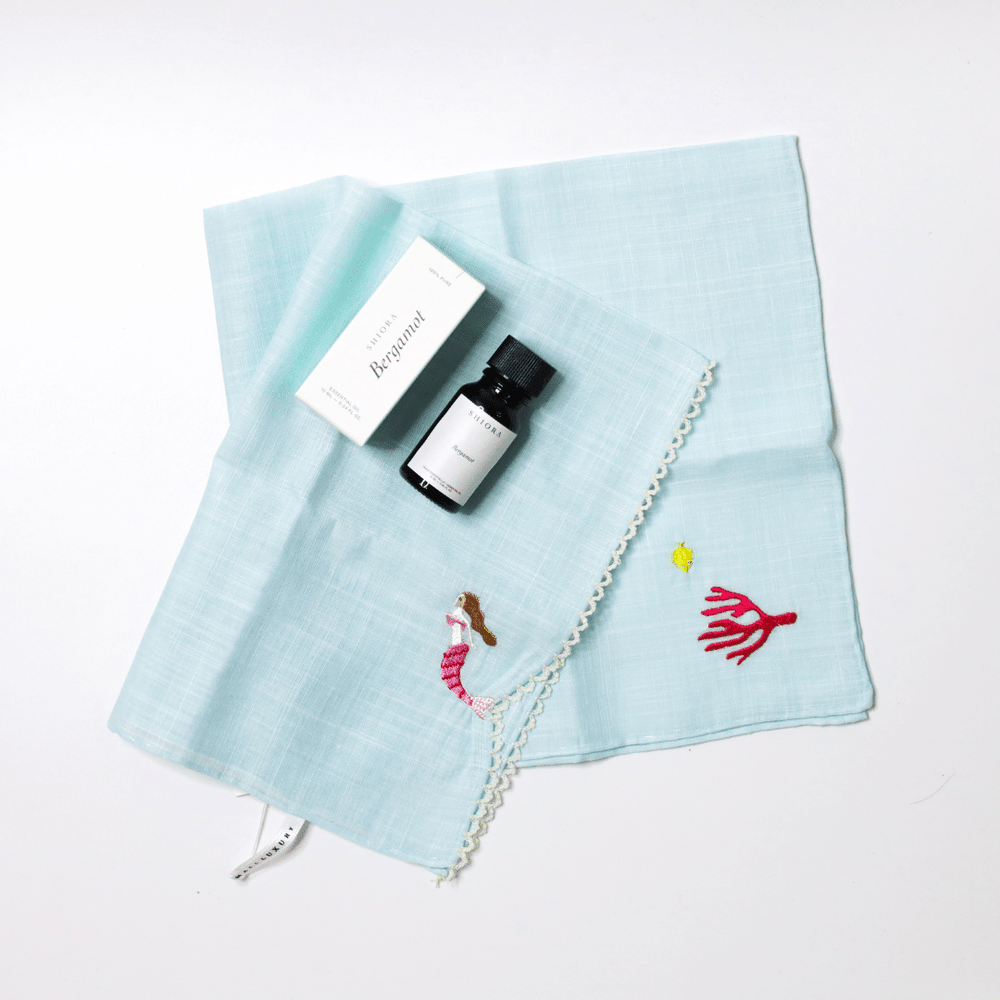 mermaid design handkerchief made in japan with bergamot essential oil
