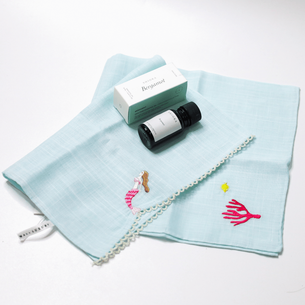 mermaid design handkerchief made in japan with bergamot essential oil