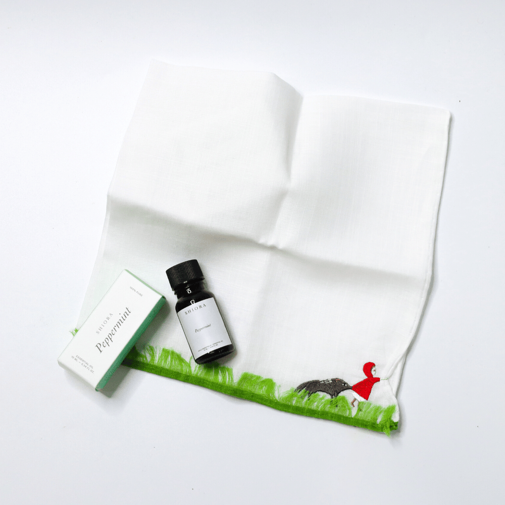
                
                    Load image into Gallery viewer, red riding hood design handkerchief made in japan with peppermint essential oil
                
            
