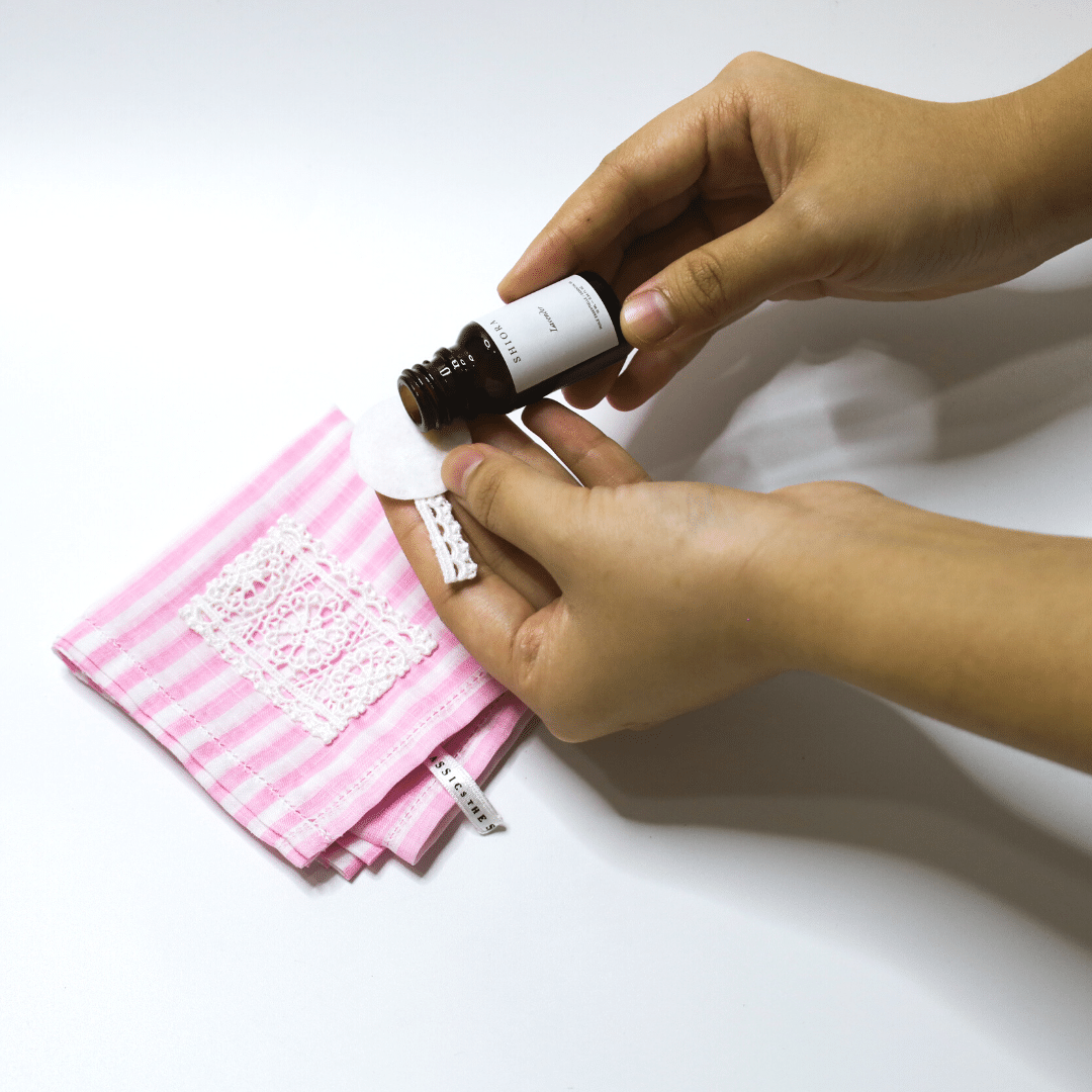 step 1 how to use sachet handkerchief made in japan with lavender essential oil
