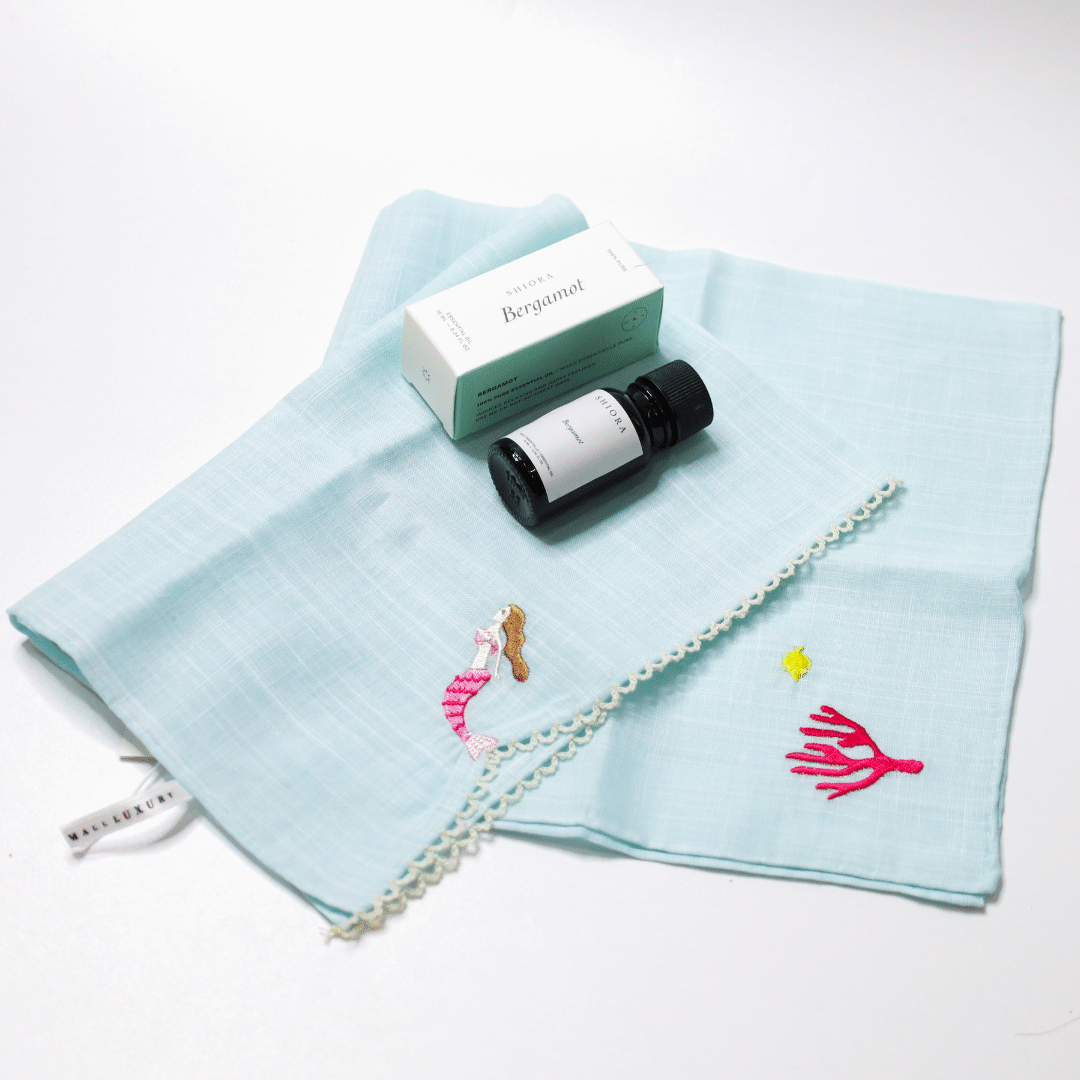 mermaid design handkerchief made in japan with bergamot essential oil