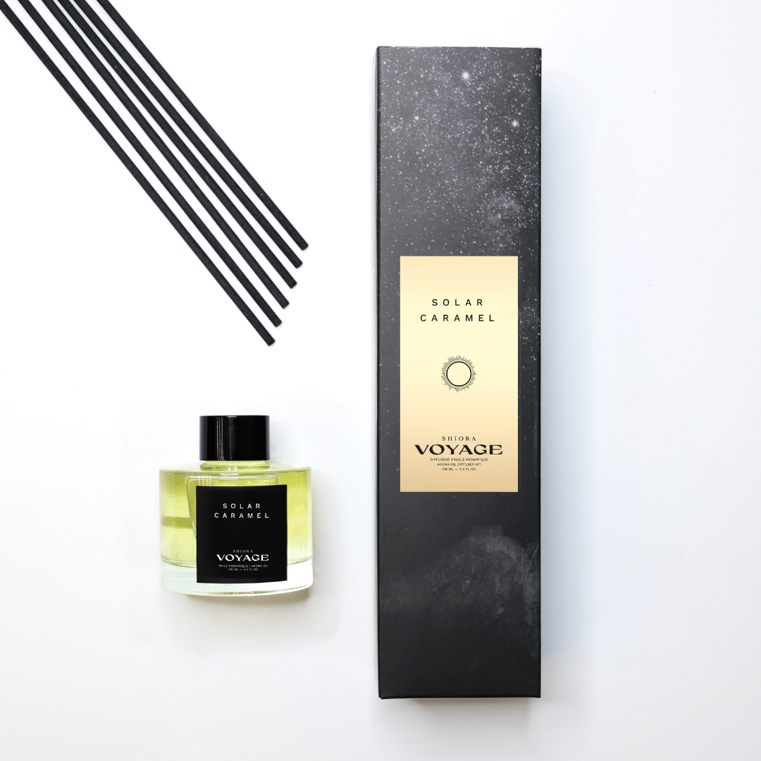 shiora planet collection solar caramel scent reed diffuser package
